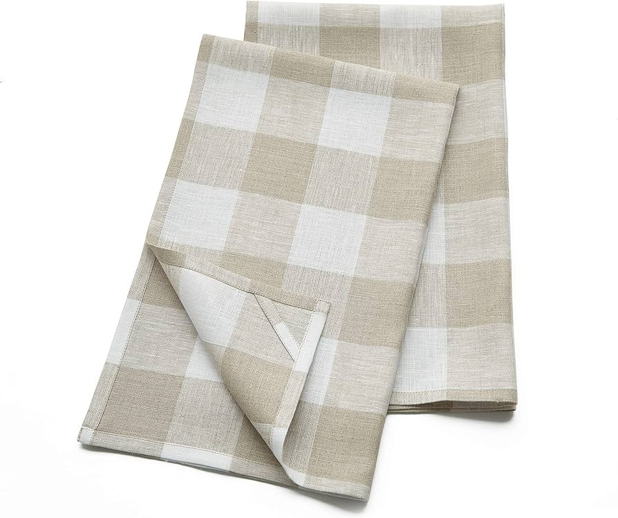 Solino Home Natural and White Linen Kitchen Towels Set of 2-100% Pure Linen Buffalo Check 16.5 x ... | Amazon (US)