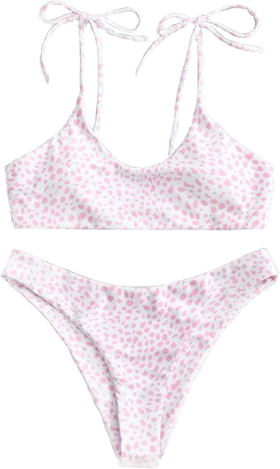 Sechico Women Tie Shoulder Ribbed Bikini Set Padded Strap Swimsuit | Amazon (US)