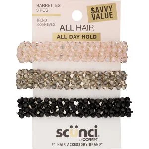 Scunci All Hair All Day Hold Beaded Barrettes, Assorted Colors, 3-Pieces | Walmart (US)