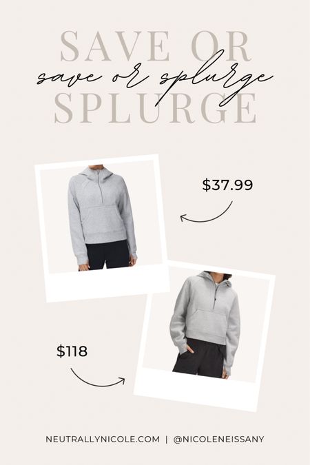 Save or splurge: Amazon vs. Lululemon Half zip cropped pullover sweatshirt. Both feature a high neck, hood, thumb holes, & comes in more colors! Perfect for walks, hikes, & the gym!

// athleisure, activewear, athletic wear, gym, pullover, fleece, hoodie, winter outfit, spring outfit, winter fashion, spring fashion

#LTKfit #LTKFind #LTKunder50