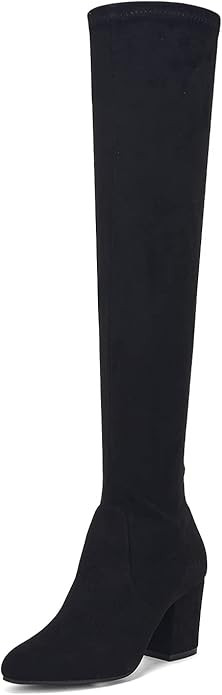 VETASTE Womens Over The Knee Boots Suede Leather Zipper Chunky Block High Heel Pointed Toe Thigh ... | Amazon (US)