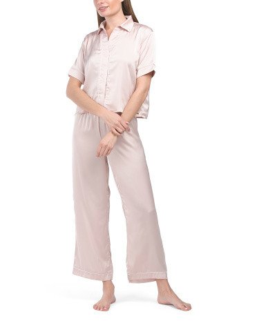 Satin Short Sleeve Notch Collar Pajama Set | TJ Maxx