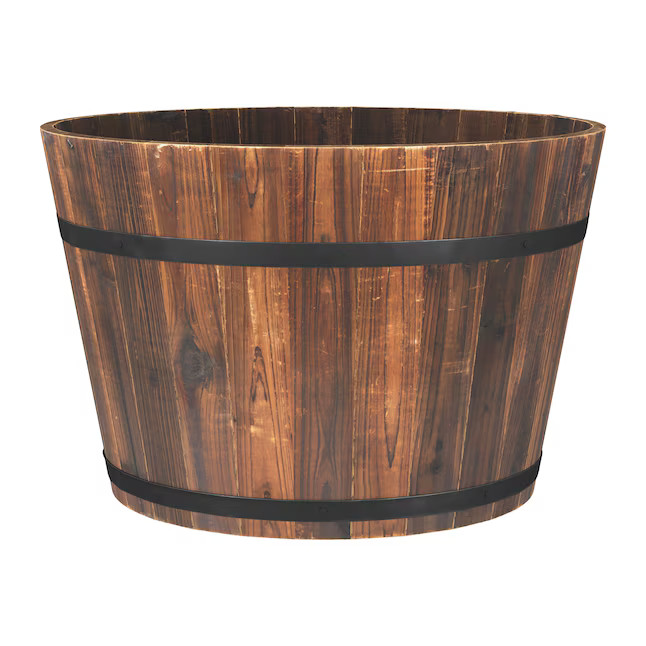 Style Selections Round 19.69-in W x 12.99-in H Black Wood Traditional Indoor/Outdoor Barrel | Lowe's