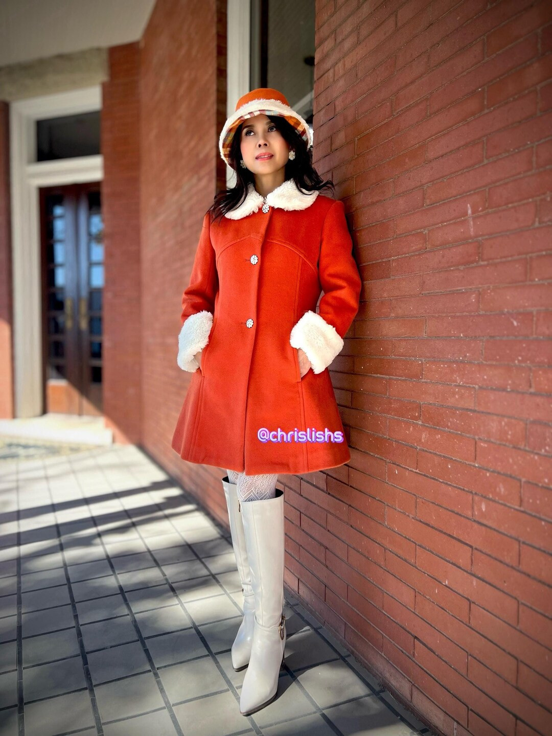 Kelly Coat in Red Orange Fur Collar - Etsy | Etsy (US)