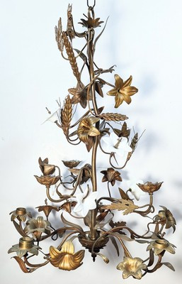19th Century French Floral Chandelier Brass With White Opaline Glass Flowers | eBay US