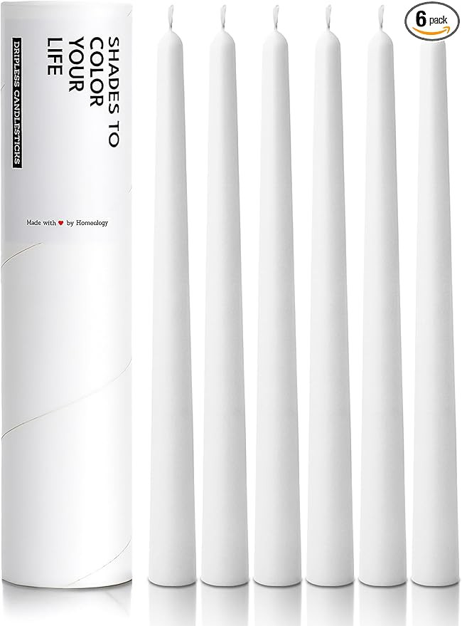 6 PK 10" Classic Taper Candles, White, 7-8 Hours Long Burning, Unscented Tall Candlesticks | Amazon (US)