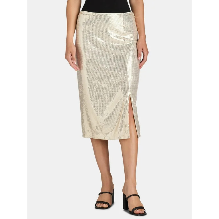 Time and Tru Women's Sequin Skirt with Side Slit, Sizes XS-XXXL | Walmart (US)