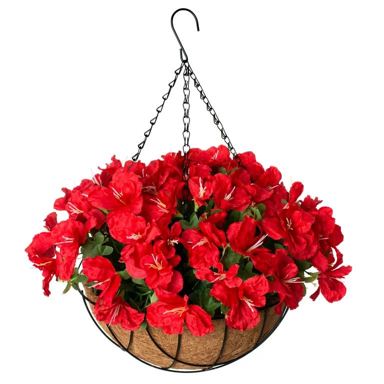 INXUGAO Artificial Flowers Hanging Basket for Outdoor Indoor , Fake Hanging Plant Silk Azalea in ... | Walmart (US)