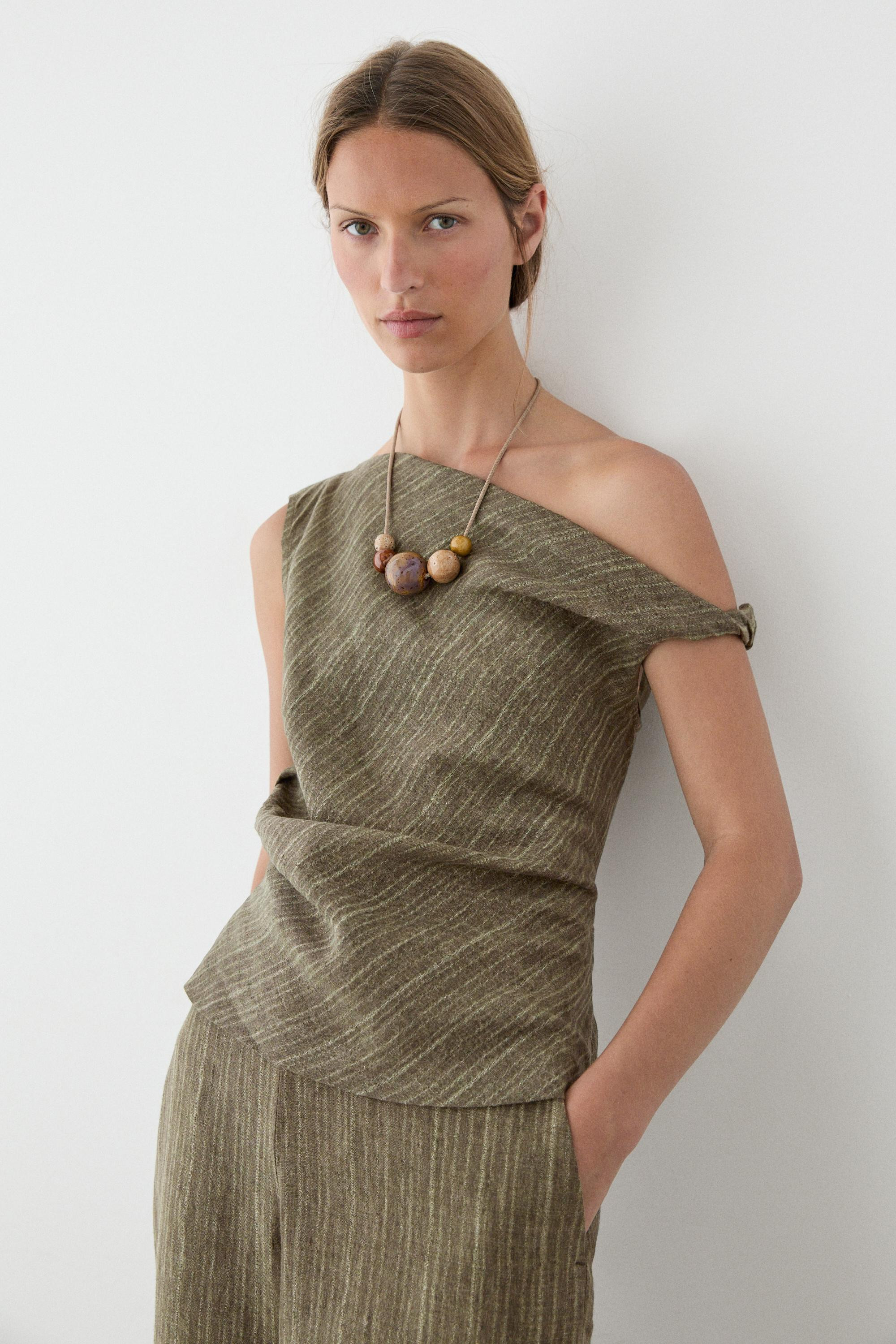 Total look 100% linen asymmetric top | Massimo Dutti US