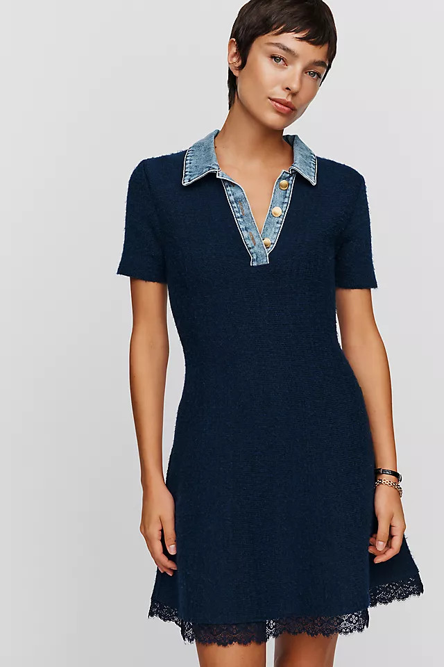 Knit Denim and Lace Mini Dress | Anthropologie (US)