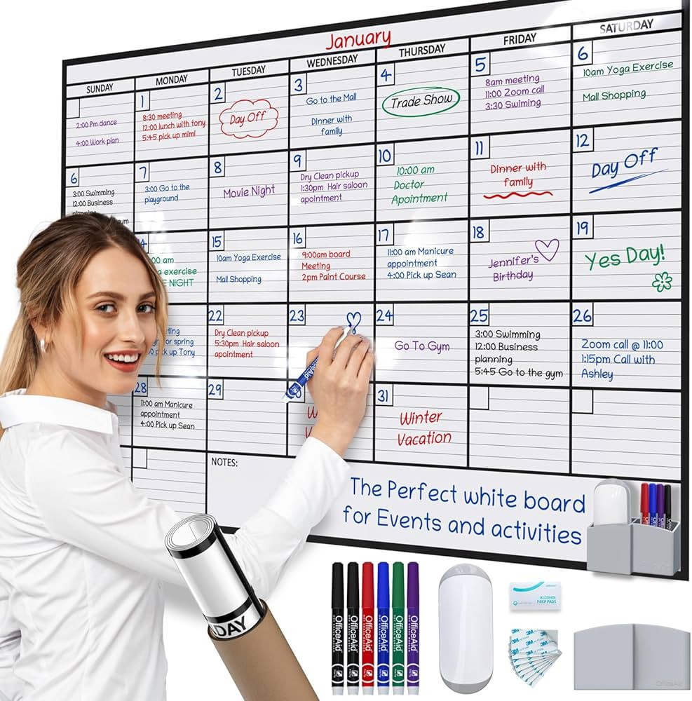 Large Dry Erase Calendar for Wall, 36x48, Large Wall Calendar Dry Erase, Big White Board for Offi... | Amazon (US)