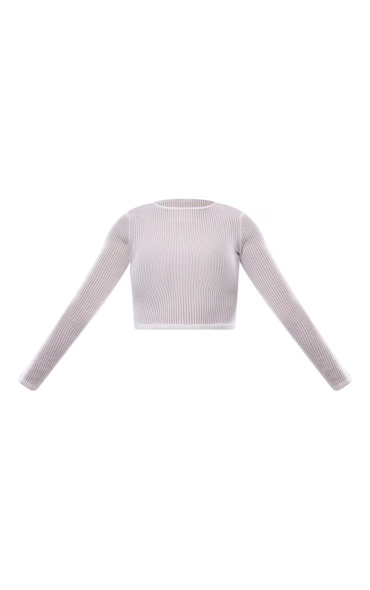 White Sheer Rib Long Sleeve Top | PrettyLittleThing US