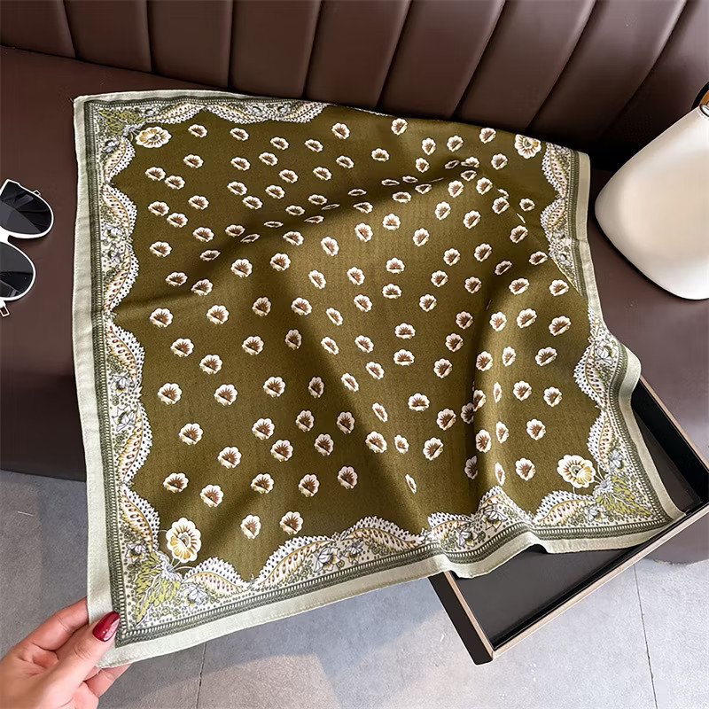 Anna-Kaci Women Square Scarf with Floral Border Soft Lightweight Fashion Accessory 27.5×27.5inches, Green | Target