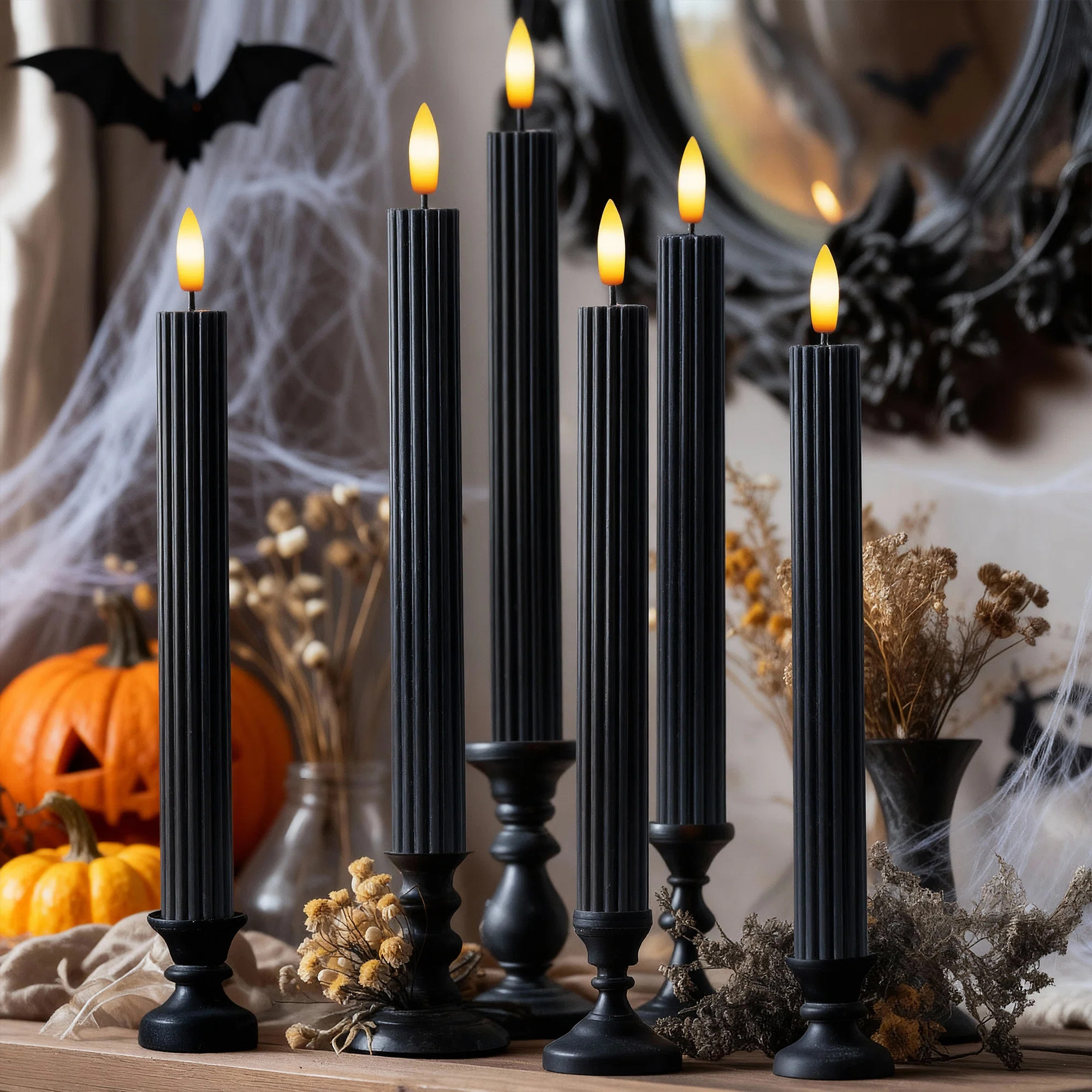 Fluted Ribbed Grooved LED Flameless Taper Candles, Remote, On/Off Button, Battery Operated, 6 Pack | Wayfair North America