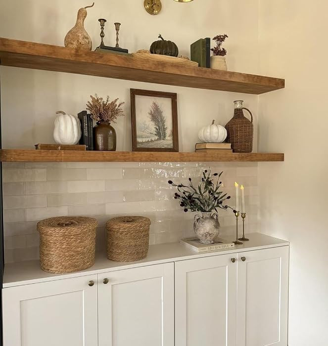 36 Inches Long Walnut Floating Shelves,Rustic Solid Wood Farmhouse Wall Shelves with Invisible Br... | Amazon (US)