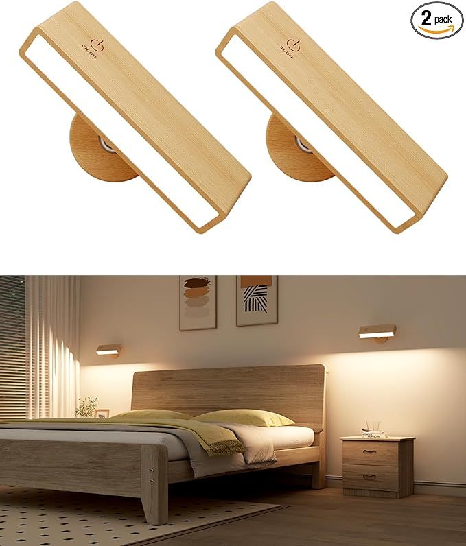 YiLaie Wall Sconces Set of 2 Rechargeable Wall Lights with 360 Rotation,Dimmable Battery Operated... | Amazon (US)