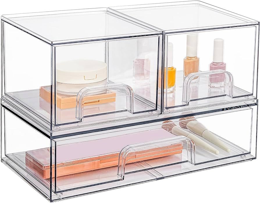 Vtopmart Stackable Storage Drawers Set of 3, 12" Wide and 4.4'' Tall Clear Plastic Organizer Bins... | Amazon (US)