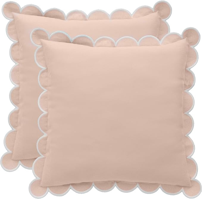 BEBE BASK Scalloped Pillow Cover - Set of 2-18 x 18 Inch - Scallop Pillow Covers – Peach Pink S... | Amazon (US)