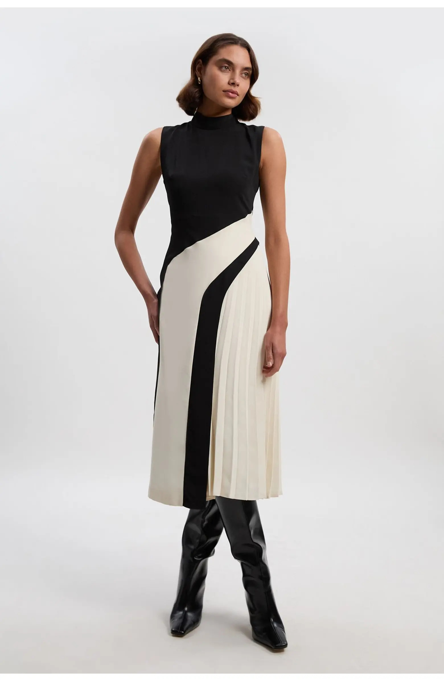 Block High Neck Petite Midi Dress | Nordstrom