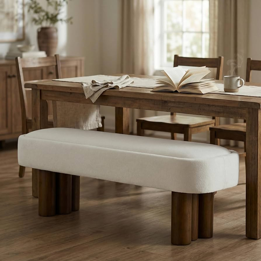 Merax 51.57'L Indoor Fabric Dining Bench with Walnut Rubberwood Legs,Upholstered Seating for Kitc... | Amazon (US)