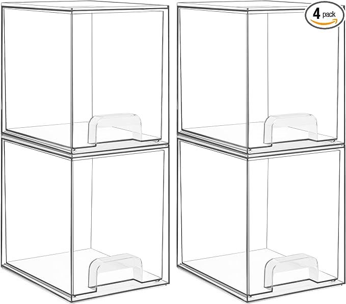 Vtopmart 4 Pack Clear Stackable Storage Drawers,7.6" H Plastic Organizers Bins for Skincare, Bath... | Amazon (US)