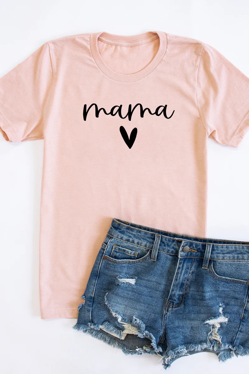 Mama Script Black With Heart Graphic Tee Peach | The Pink Lily Boutique