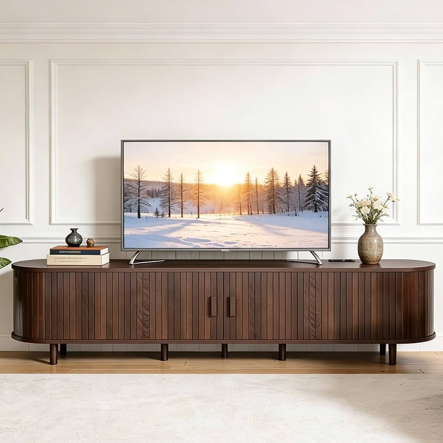 80" Mid Century Modern TV Stand, Wood TV Consoles with Sliding Doors and Power Outlet, Entertainm... | Amazon (US)