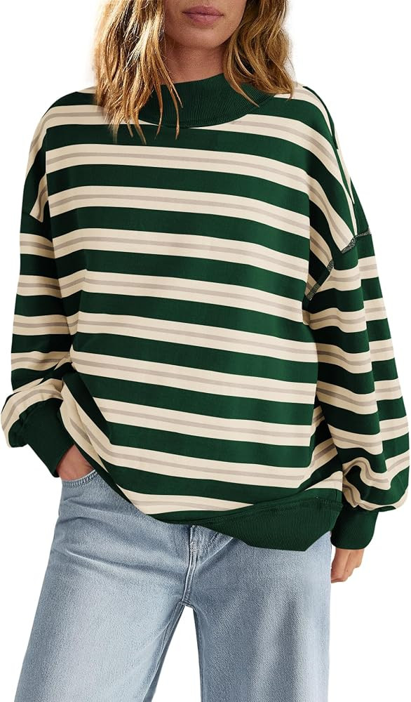 Panadila Women Striped Long Sleeve Shirt Mock Neck Tops | Amazon (US)