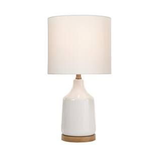 Saddlebrook 21.5 in. Cream Ceramic and Faux Wood Table Lamp with White Fabric Shade | The Home Depot