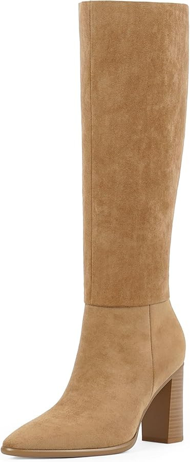 Knee High Boots Women Pointed Toe Chunky Heel Fall Tall Boots Side Zipper Faux Leather Long Boots... | Amazon (US)