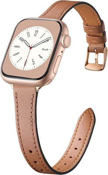 Charlam Slim Leather Band Compatible with Apple Watch Band 40mm 38mm 41mm 42mm 44mm 45mm 46mm Wom... | Amazon (US)
