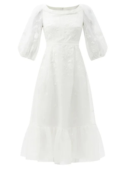 Erdem - Floredice Floral-embroidered Organza Midi Dress - Womens - White | Matches (UK)