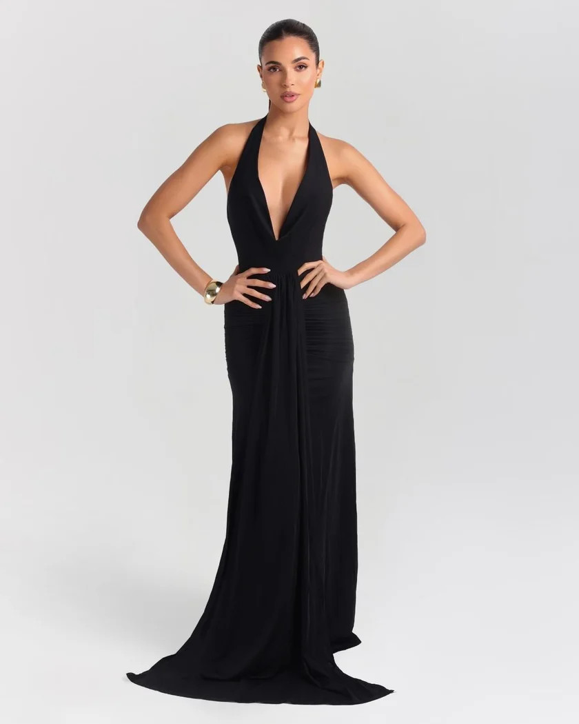 Black jersey cinched maxi dress | Heiress Beverly Hills