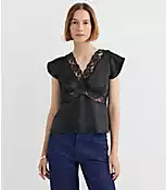 Floral Lace Satin V-Neck Top | LOFT