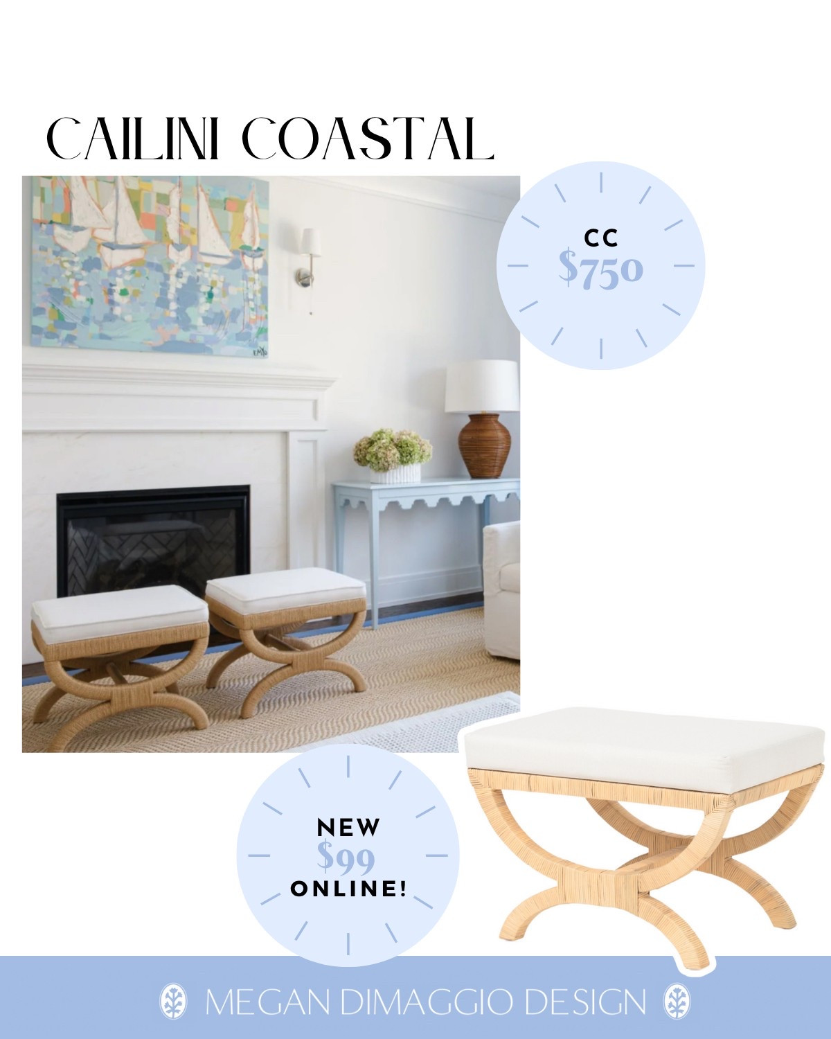 🚨High sellout risk!!🚨This gorgeous look for less rattan ottoman was just added online for UNDER $100 🙌🏻😍

Looks so similar to the designer made goods St. Tropez ottoman sold by retailers like Cailini Coastal and Kathy Kuo Home, but for HUNDREDS less!!