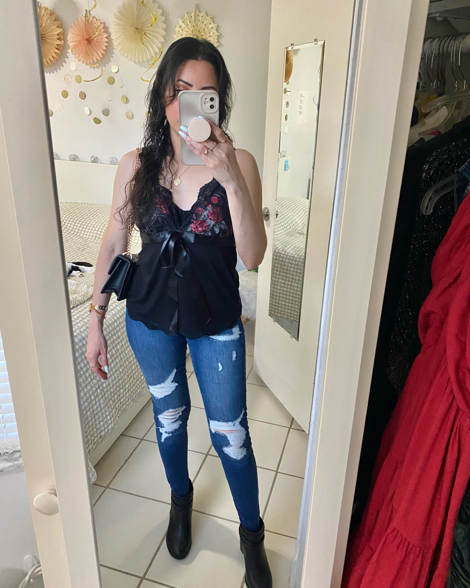 Black floral top: xSmall // booties: size 7

#LTKdayinmylife #LTKgrwm #LTKootd