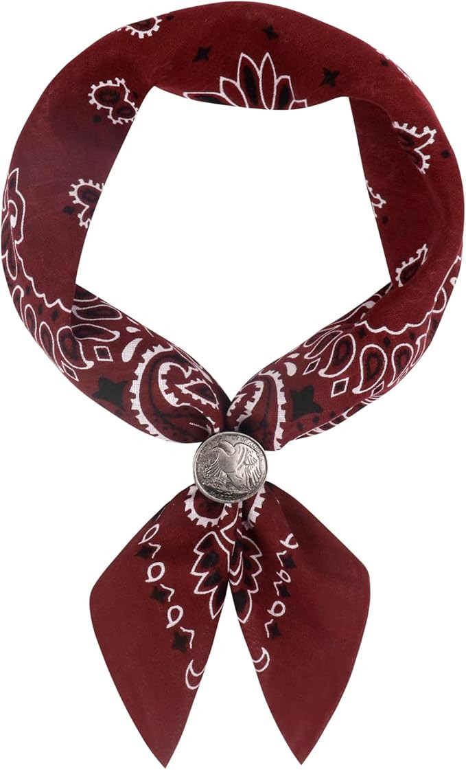Western Bandana Scarf With Vintage Coin Buckle, Paisley Pattern Neck Scarf for Men Pocket Square ... | Amazon (US)