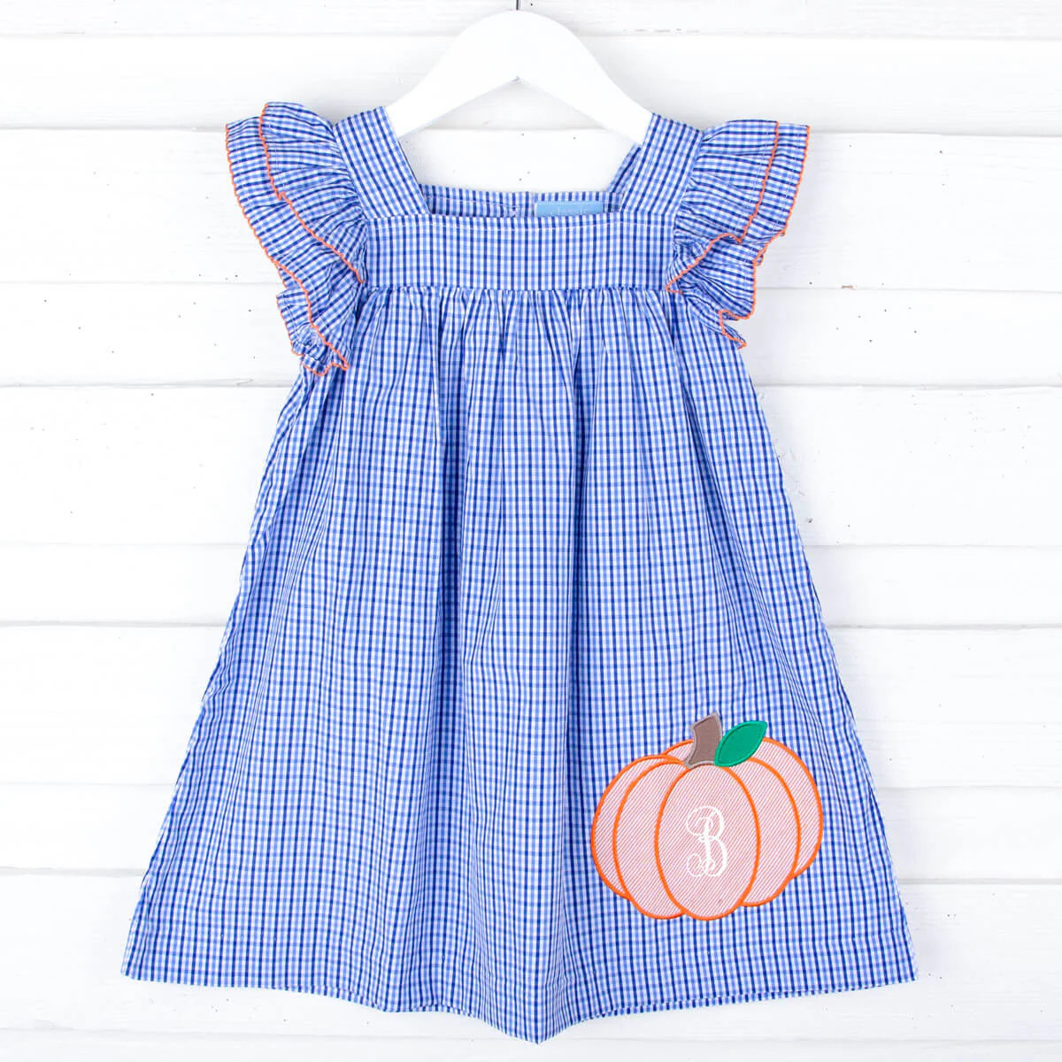 Pumpkin Cutie Royal Blue Gingham Poppy Dress | Classic Whimsy
