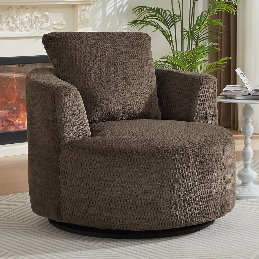 39.4" Wide Swivel Accent Chair, Modern 360° Rotating Barrel Chair with Metal Base, Club Single S... | Amazon (US)