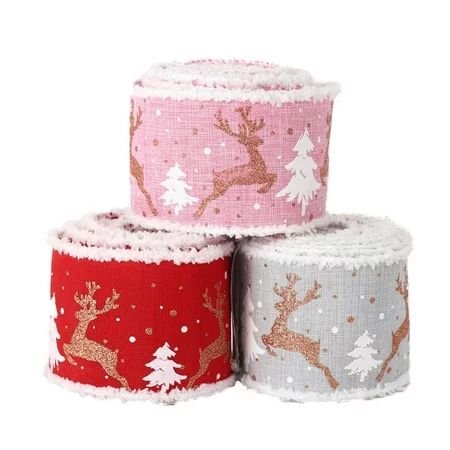 Merry Christmas Ribbon Roll Christmas Tree and Reindeer Ribbon Wrapping Ribbons for DIY Wreaths Wrap | Walmart (US)