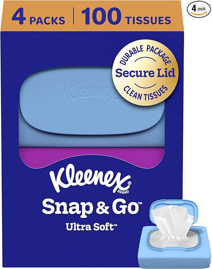 Kleenex Snap & Go Ultra Soft Facial Tissues, 4 On-the-Go Packs, 25 Tissues per Pack, 3-Ply, Packa... | Amazon (US)