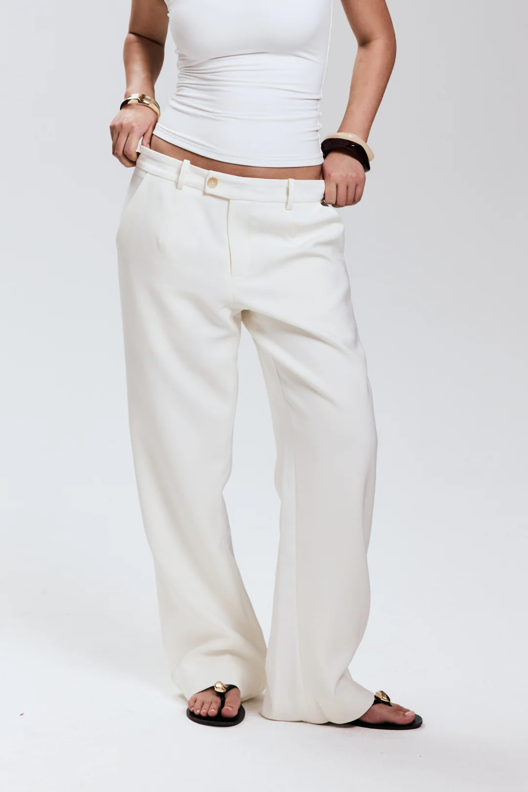 White Low Waist Tailored Pant | All for Mimi