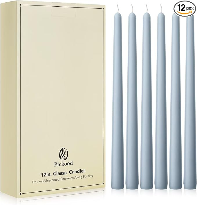 New Burning Formula Unscented Dripless 12-Inch Taper Candles Set of 12 - Baby Blue, for Wedding, ... | Amazon (US)