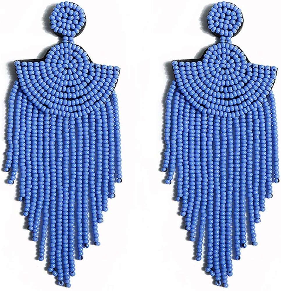 Luluping Long Beaded Tassel Earrings – Big Boho Native Handmade Bead Dangle Earrings for Women, Bohe | Amazon (US)