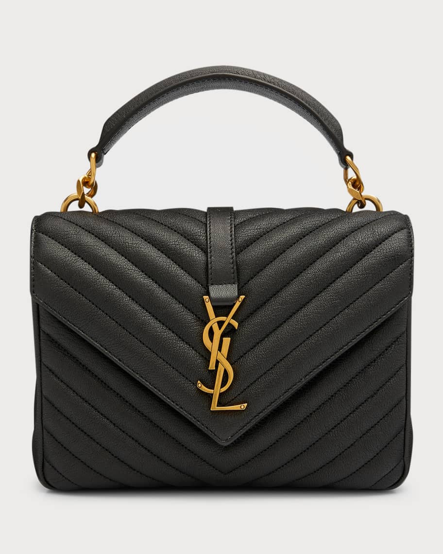 College Medium YSL Matelasse Lambskin V-Flap Crossbody Bag with Golden Hardware | Neiman Marcus