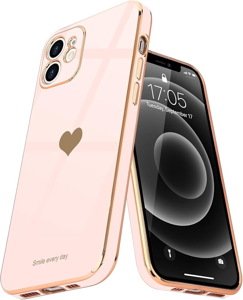 Teageo Compatible with iPhone 12 Case for Women Girl Cute Love-Heart Luxury Bling Plating Soft Ba... | Amazon (US)