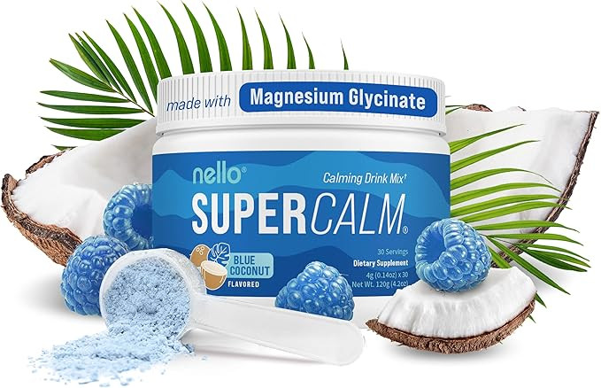 Nello Supercalm Powdered Drink Mix, Blue Coconut, L Theanine, Ksm-66 Ashwagandha, Magnesium Glyci... | Amazon (US)