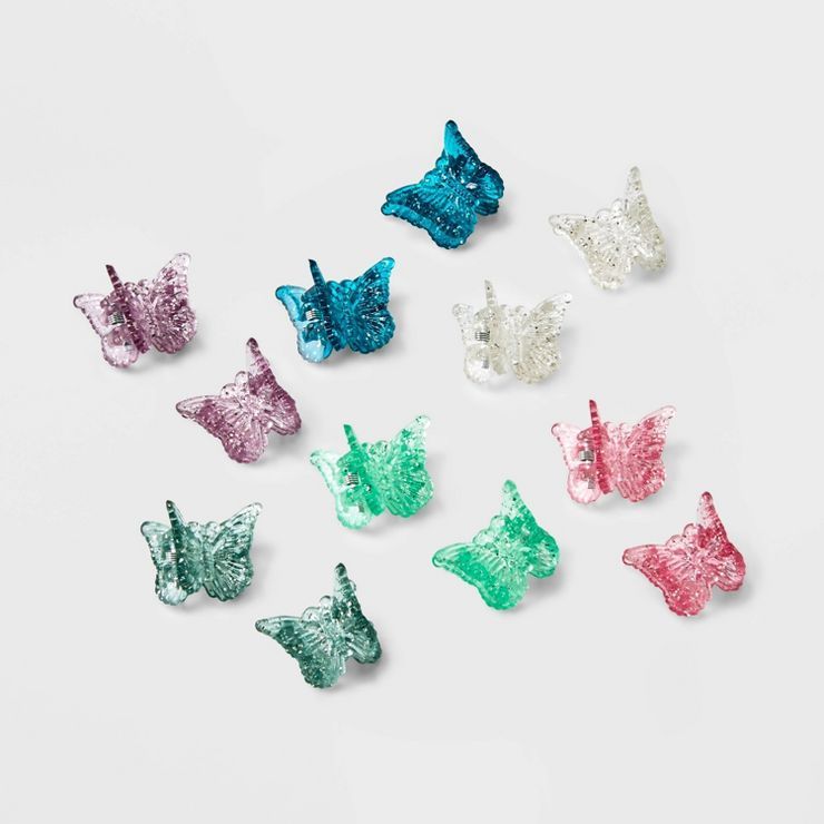 Girls' 12pk Glitter Butterfly Clips - art class™ Green/Purple/Blue | Target