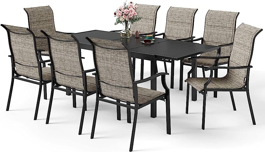 SUNSHINE VALLEY 9 Piece Outdoor Dining Sets for 8, Extendable Rectangular Steel Patio Dining Tabl... | Amazon (US)