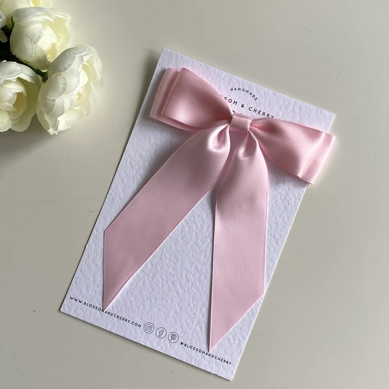 Pink Hair Bow, Satin Long Tail Bow, Hair Bow for Girls, Bow Hair Clip, Bridal Hair Bow, Hair Clip... | Etsy (US)